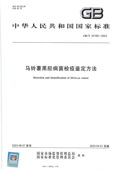 GB/T 43158-2023 正式版 马铃薯黑胫病菌检疫鉴定方法