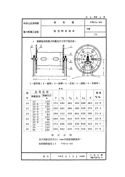 CB 671-1968轻型钢索卷车
