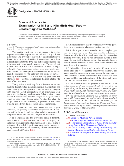 ASTM E2905/E2905M-2020 Standard Practice for Examination of Mill and Kiln Girth Gear Teeth—Electromagnetic Methods