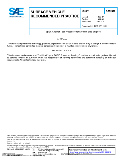 SAE J350-2020 Spark Arrester Test Procedure For Medium Size Engines