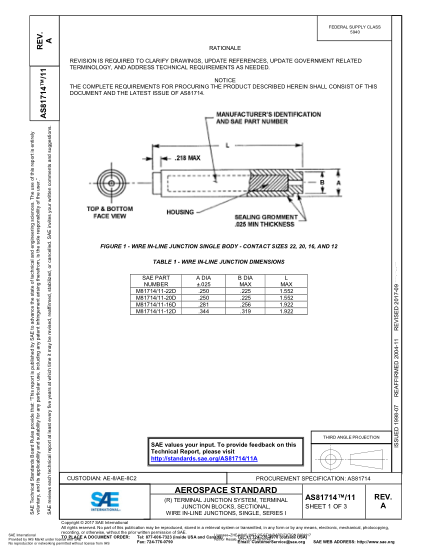 SAE AS81714/11A-2017 (R) Terminal Junction System, Terminal Junction Blocks, Sectional, Wire In-Line Junctions, Single, Series I