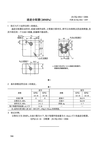 JB/ZQ 4561-2006递进分配器(20MPa)