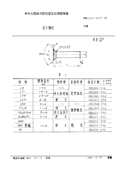 HB 6313-1989沉头铆钉