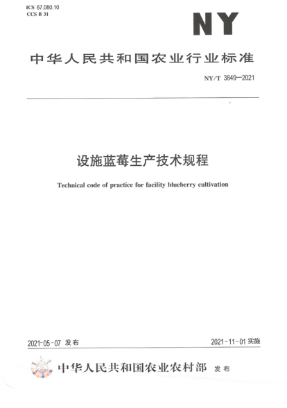  NY/T 3849-2021 设施蓝莓生产技术规程