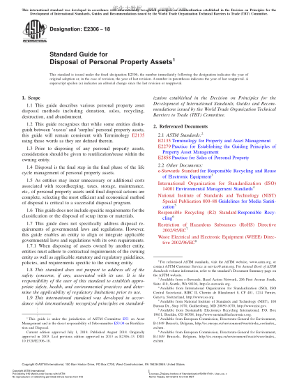 ASTM E2306-2018  Standard Guide for Disposal of Personal Property Assets