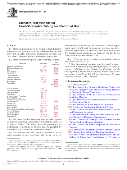 ASTM D2671-2021  Standard Test Methods for Heat-Shrinkable Tubing for Electrical Use