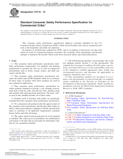 ASTM F2710-2019 市售婴儿床的消费者安全性能规格 Standard Consumer Safety Performance Specification for Commercial Cribs