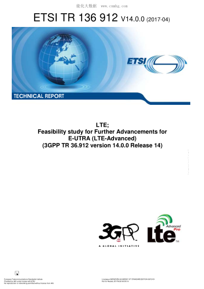 ETSI TR 136 912-2017  LTE; Feasibility study for Further Advancements for E-UTRA (LTE-Advanced) (V14.0.0; 3GPP TR 36.912 version 14.0.0 Release 14; Includes Diskette)
