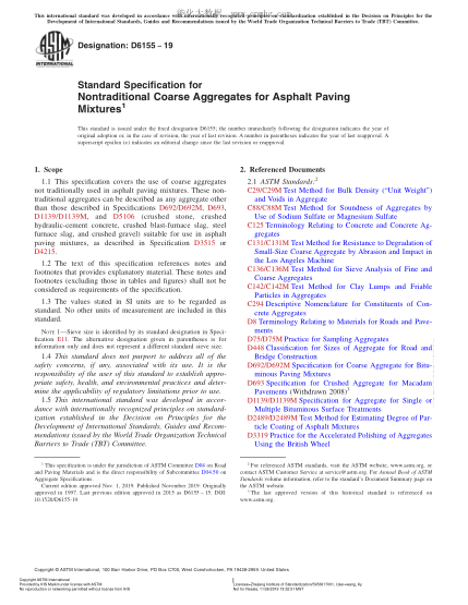 ASTM D6155-2019 沥青铺设混合物用非传统粗集料规格 Standard Specification for Nontraditional Coarse Aggregates for Asphalt Paving Mixtures