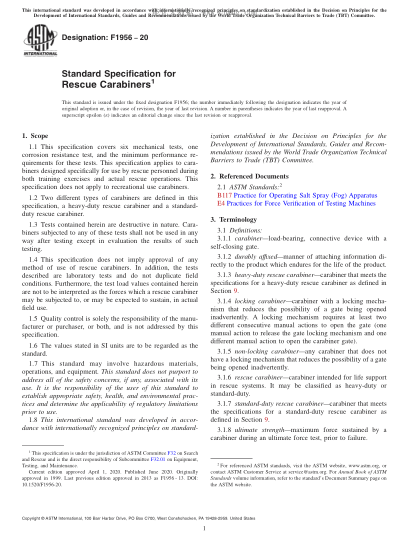 ASTM F1956-2020  Standard Specification for Rescue Carabiners