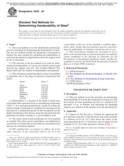 ASTM A255-2020  Standard Test Methods for Determining Hardenability of Steel