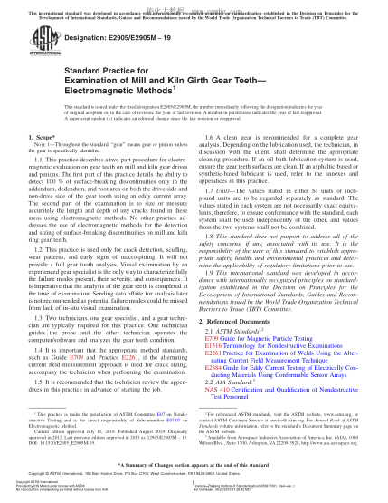 ASTM E2905/E2905M-2019 轧机和干燥炉矢轮齿检验规程--电磁法 Standard Practice for Examination of Mill and Kiln Girth Gear Teeth—Electromagnetic Methods