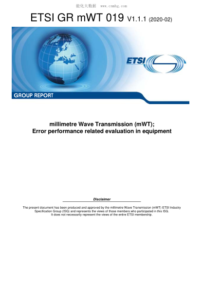 ETSI GR mWT 019-2020Millimetre Wave Transmission (Mwt); Error Performance Related Evaluation In Equipment