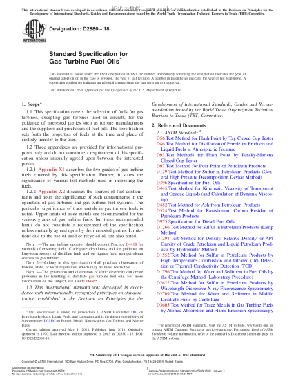 ASTM D2880-2018  Standard Specification for Gas Turbine Fuel Oils