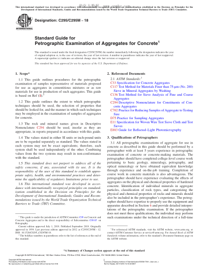 ASTM C295/C295M-2018  Standard Guide for Petrographic Examination of Aggregates for Concrete