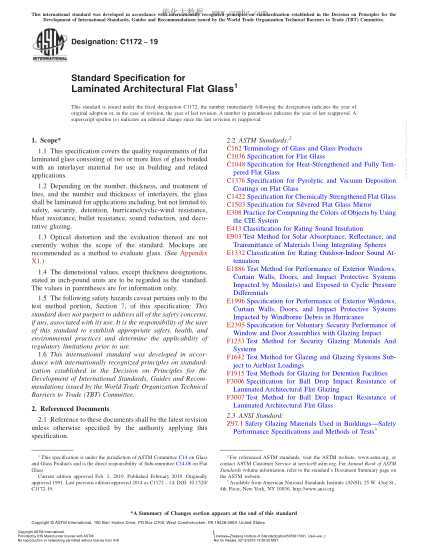 ASTM C1172-2019 叠层建筑平板玻璃规格 Standard Specification for Laminated Architectural Flat Glass