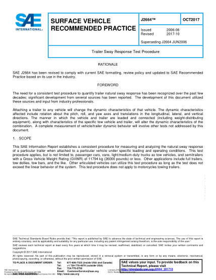 SAE J2664-2017  Trailer Sway Response Test Procedure