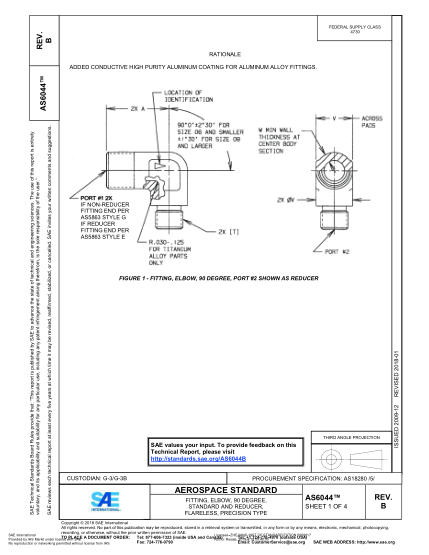 SAE AS6044B-2018  Fitting,Elbow,90 Degree,Standard And Reducer,Flareless,Precision Type