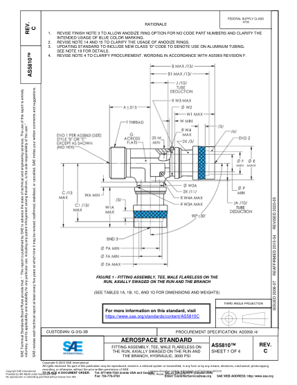 SAE AS5810C-2020  Fitting Assembly, Tee, Male Flareless On The Run, Axially Swaged On The Run And The Branch, Hydraulic, 3000 Psi