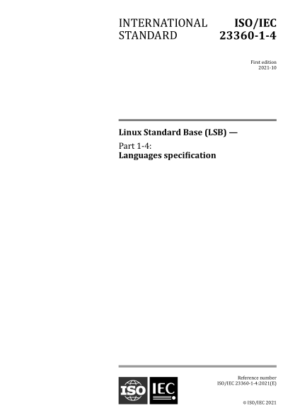 ISO/IEC 23360-1-4-2021 Linuxraybet雷电竞电竞app下载地址
库(LSB)--第1-4部分:语言规范 Linux Standard Base (LSB) — Part 1-4: Languages specification