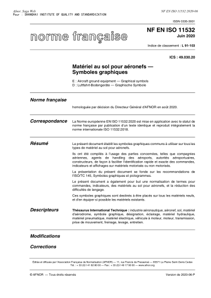 NF L91-103-2020  Aircraft ground equipment - Graphical symbols