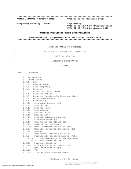 NAVY UFGS-02 82 00-2018  Asbestos Remediation