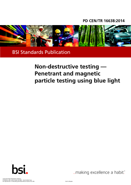 PD CEN/TR 16638-2014  Non-destructive testing. Penetrant and magnetic particle testing using blue light