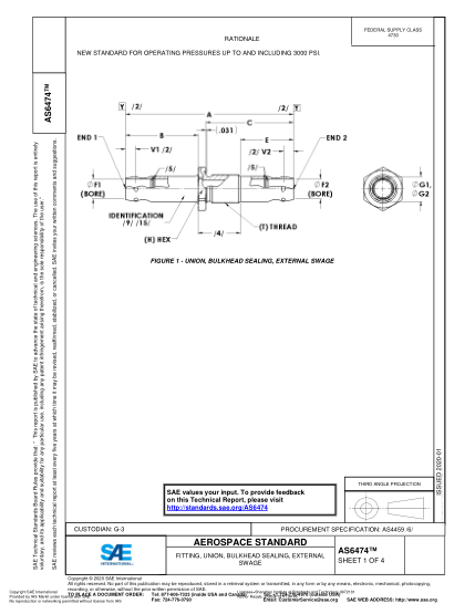 SAE AS6474-2020  Fitting, Union, Bulkhead Sealing, External Swage