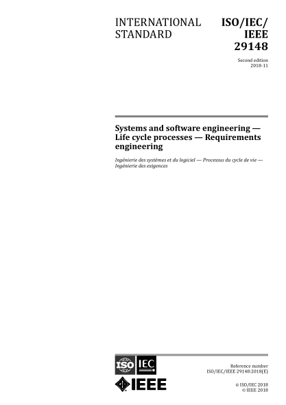 ISO/IEC/IEEE 29148-2018 系统和软件工程--生命周期过程--需求工程 Systems and software engineering -- Life cycle processes -- Requirements engineering