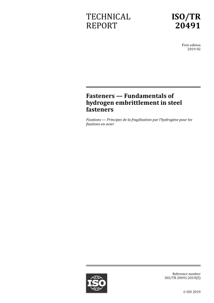 ISO/TR 20491-2019 紧固件--钢紧固件中氢脆的基本原理 Fasteners &mdash; Fundamentals of hydrogen embrittlement in steel fasteners