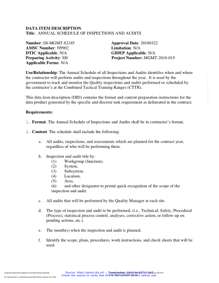 NAVY DI-MGMT-82185-2018 Annual Schedule Of Inspections And Audits