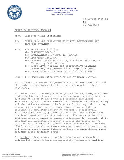 NIDS OPNAV 1500.84-2014  (N9) Chief Of Naval Operations Simulator Development And Training Strategy