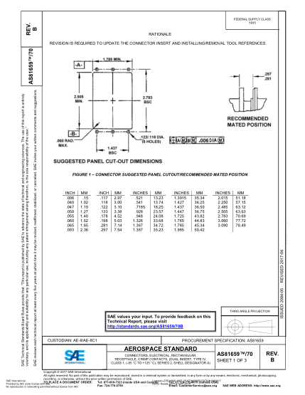 SAE AS81659/70B-2017  Connectors,Electrical,Rectangular,Receptacle,Crimp Contacts,(Dual Insert,Type Iv,Class 1,(-65 °C To +125 °C),Series 2,Shell Designator A)