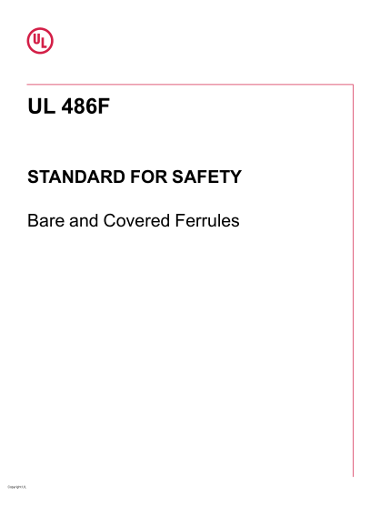 UL 486F-2019  UL Standard For Safety Bare And Covered Ferrules (Second Edition)