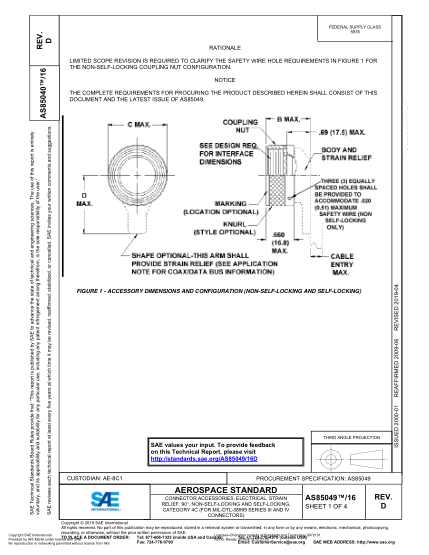 SAE AS85049/16D-2019  Connector Accessories, Electrical, Strain Relief, 90°, Non-Self-Locking And Self-Locking, Category 4C (For Mil-Dtl-38999 Series Iii And Iv Connectors)