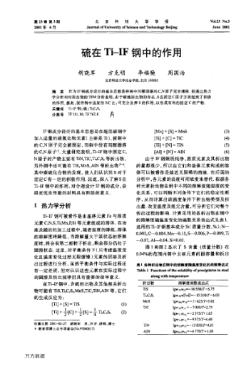 硫在Ti-IF钢中的作用