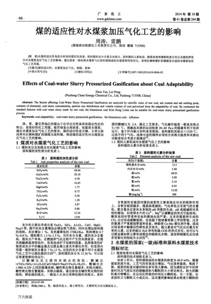 煤的适应性对水煤浆加压气化工艺的影响