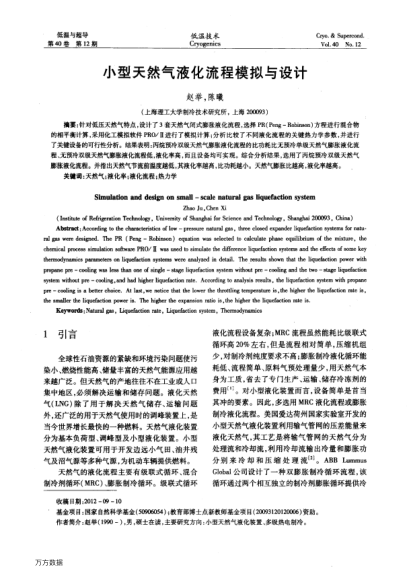 小型天然气液化流程模拟与设计
