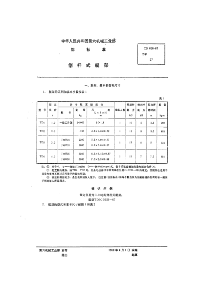 CB/T 656-1967倒杆式艇架