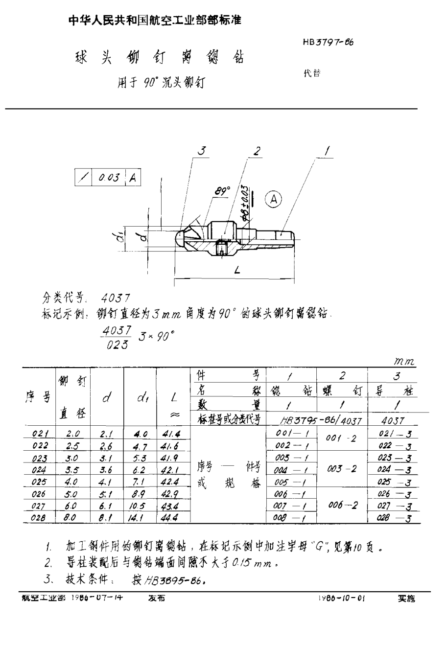 HB 3797-1986球头铆钉窝锪钻 用于９０°沉头铆钉