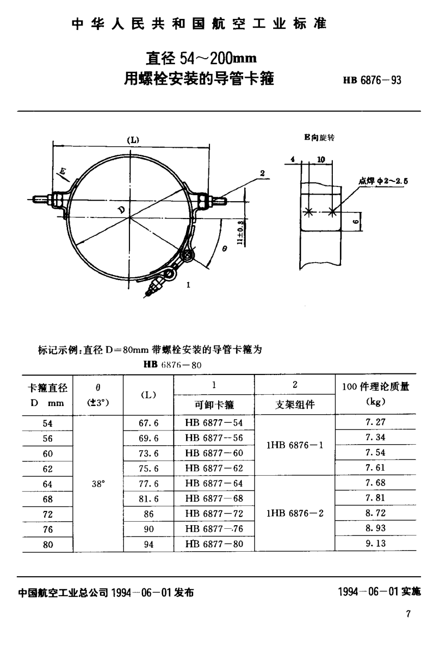 HB 6876-1993直径５４￣２００ｍｍ用螺栓安装的导管卡箍