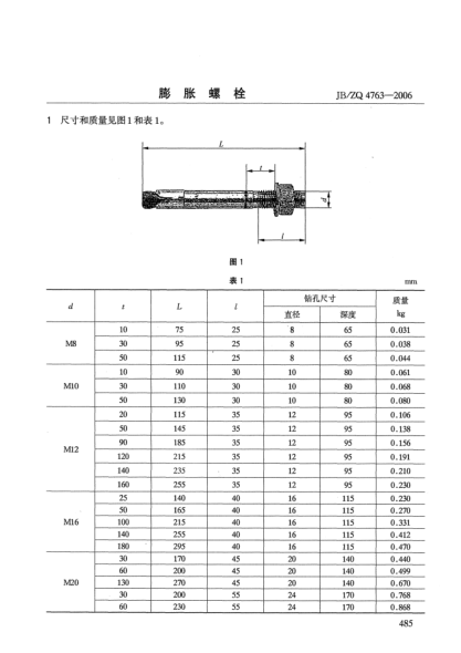 JB/ZQ 4763-2006膨胀螺栓