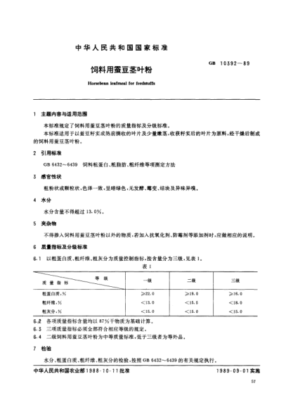 NY/T 143-1989饲料用蚕豆茎叶粉Horsebean leafmeal for feedstuffs