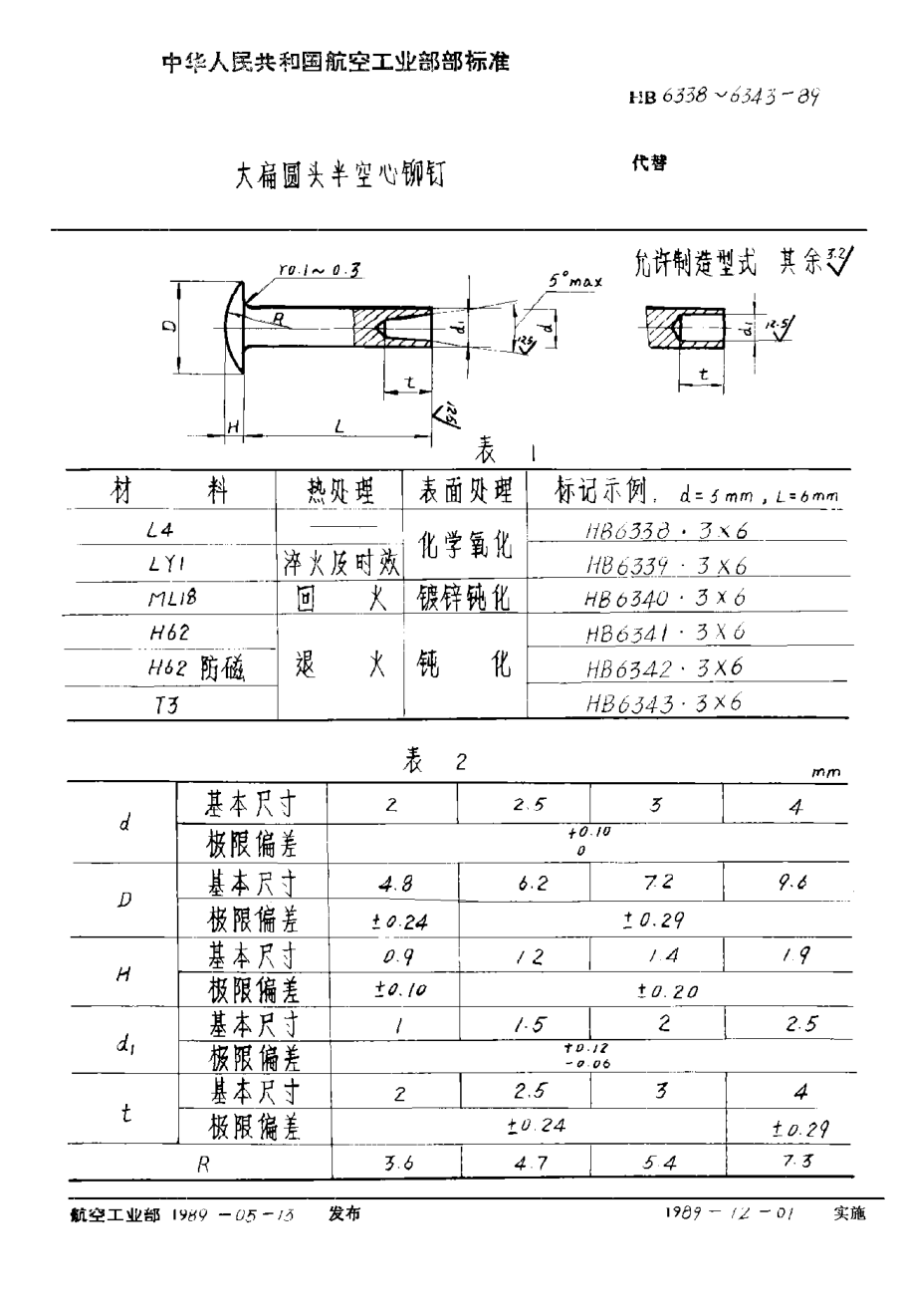 HB 6338-1989大扁圆头半空心铆钉