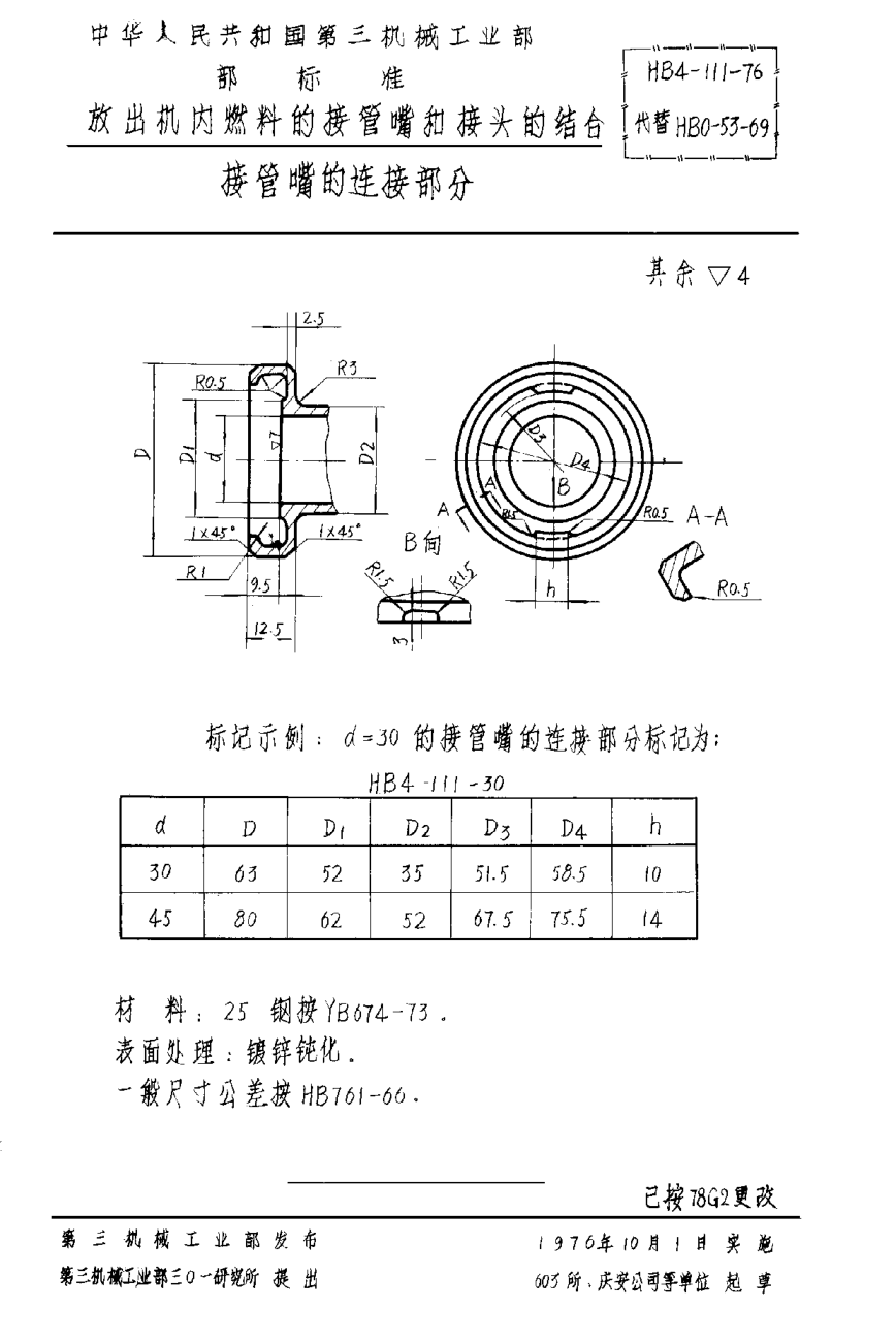 HB 4-111-1976放出机内燃料的接管嘴和接头的结合／接管嘴的连接部分