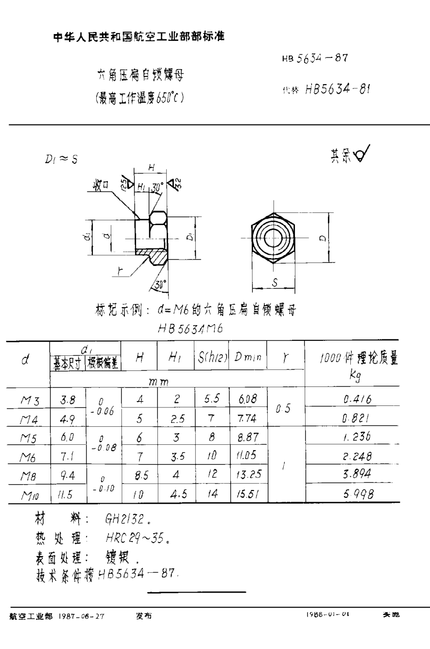 HB 5634-1987自锁螺母