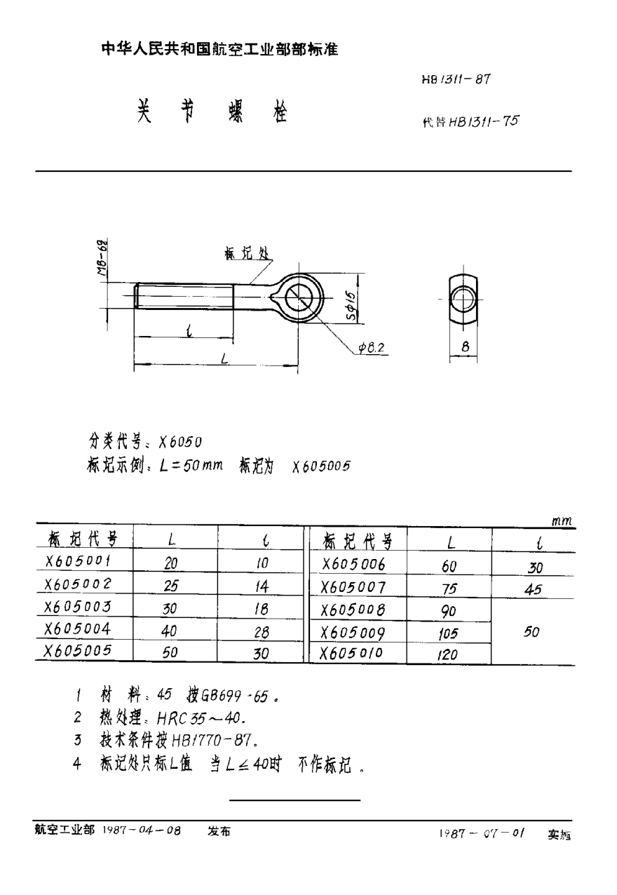 HB 1311-1987关节螺栓