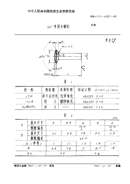 HB 6330-1989１２０°半沉头铆钉