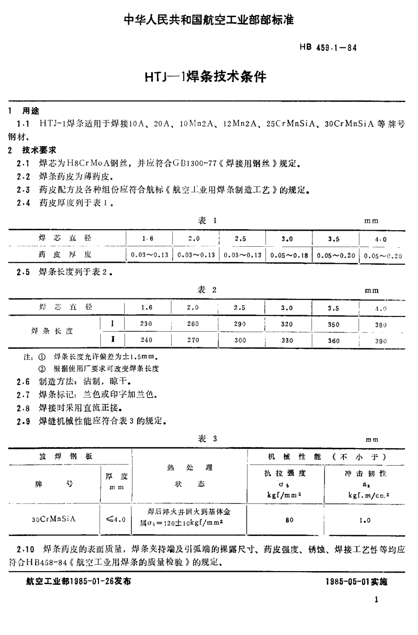 HB 459.1-1984HJ-1焊条技术条件