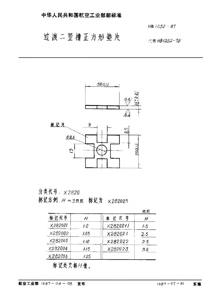 HB 1252-1987过渡二竖槽正方形垫片